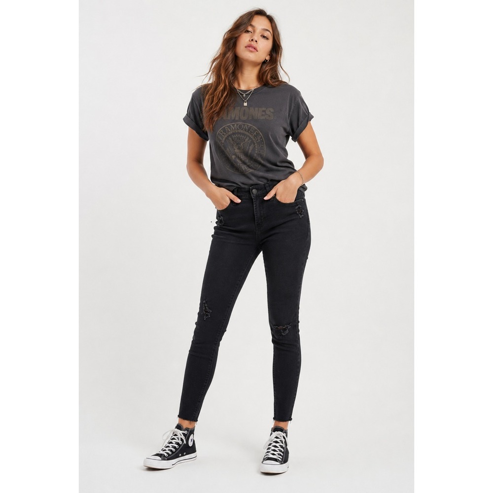 Articles of Society Skinny Jeans Womens 26 Black Distressed Raw Hem Cotton Blend